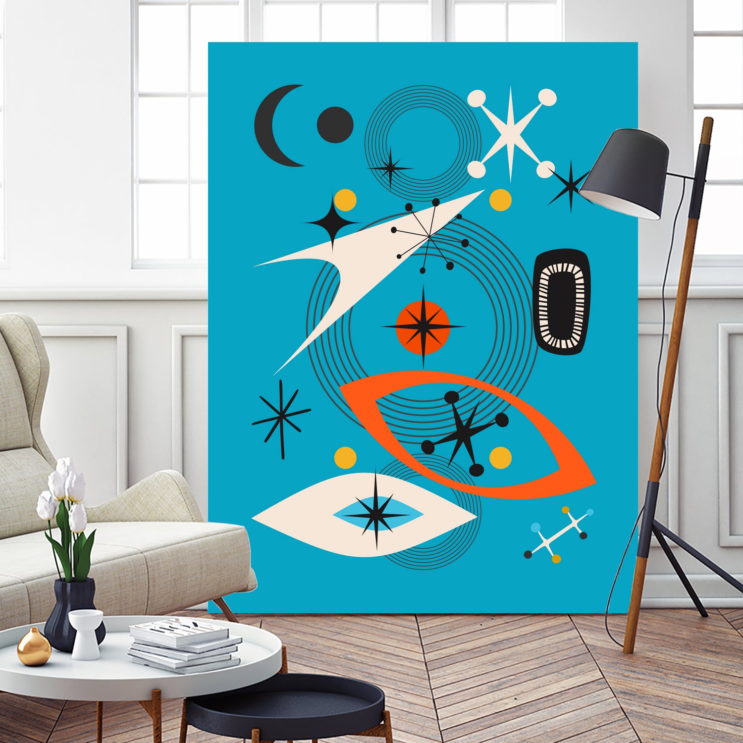 Mid Century In Retro Blue by Little on GIANT ART - illustration blue background