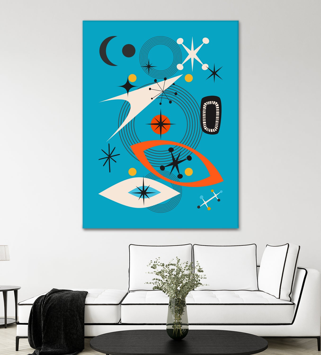 Mid Century In Retro Blue by Little on GIANT ART - illustration blue background