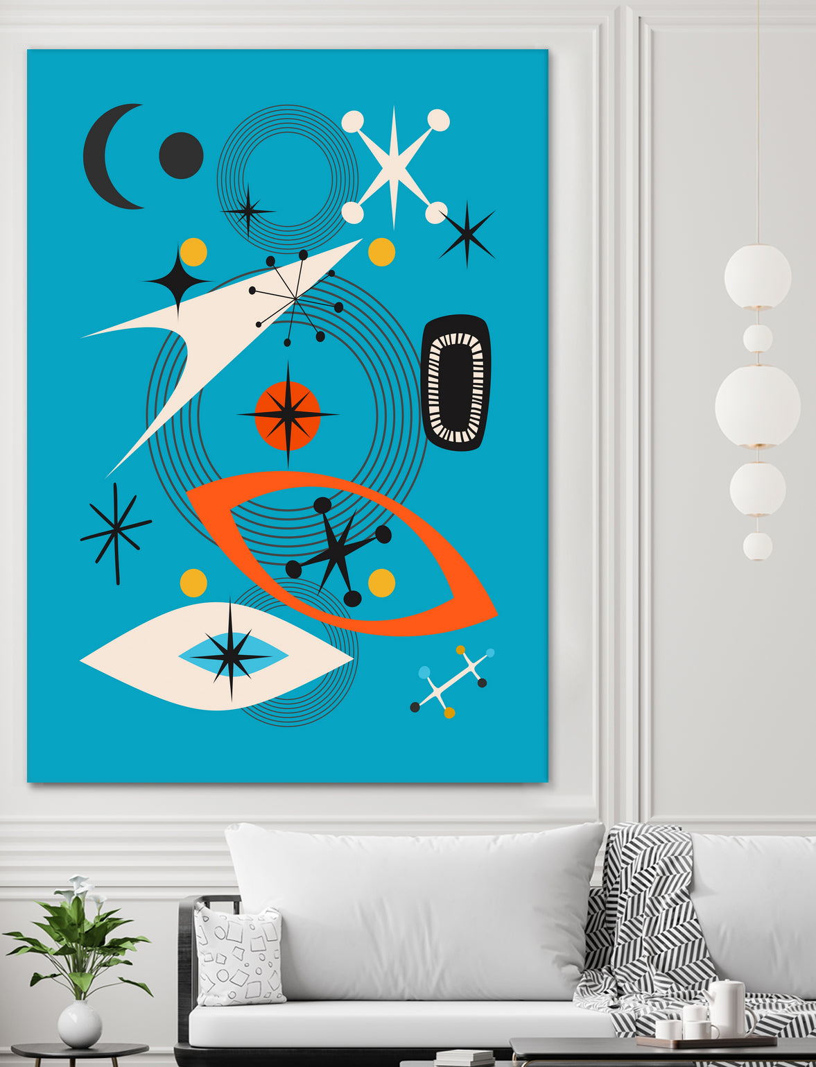 Mid Century In Retro Blue by Little on GIANT ART - illustration blue background
