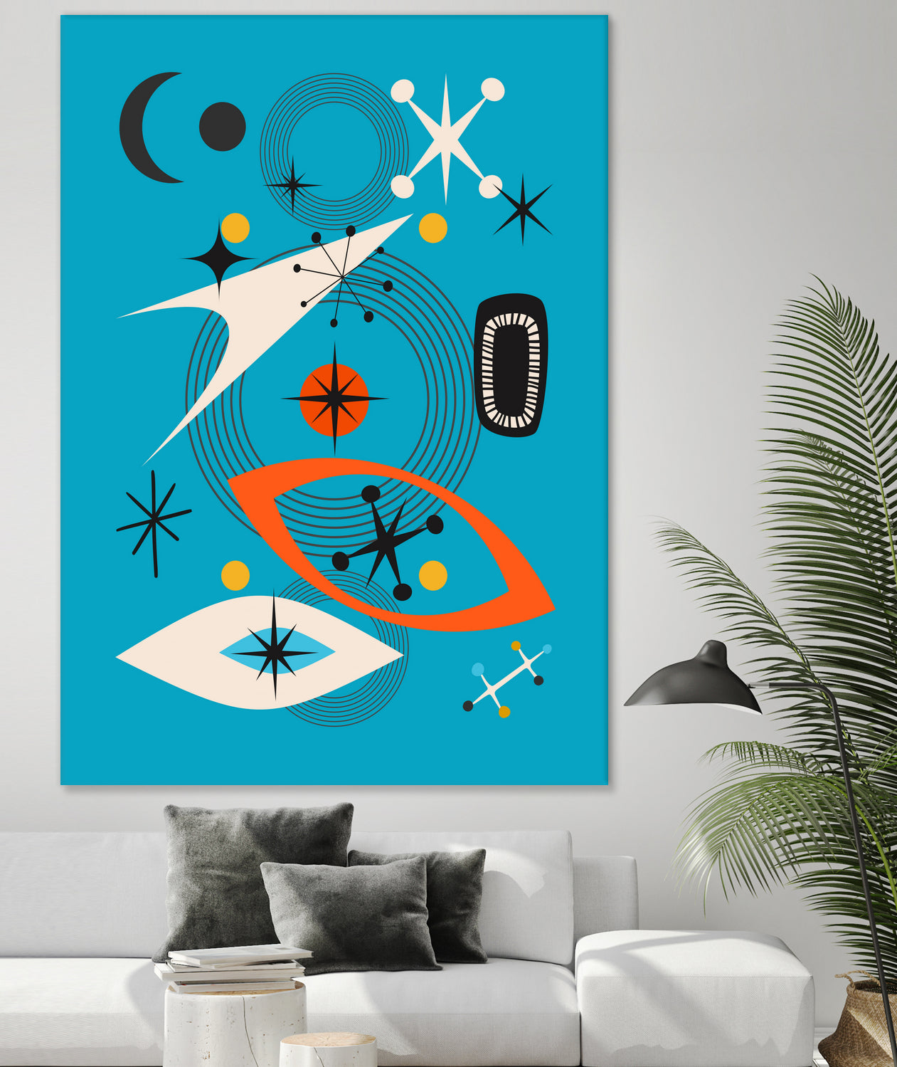 Mid Century In Retro Blue by Little on GIANT ART - illustration blue background