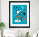 Mid Century In Retro Blue by Little on GIANT ART - illustration blue background