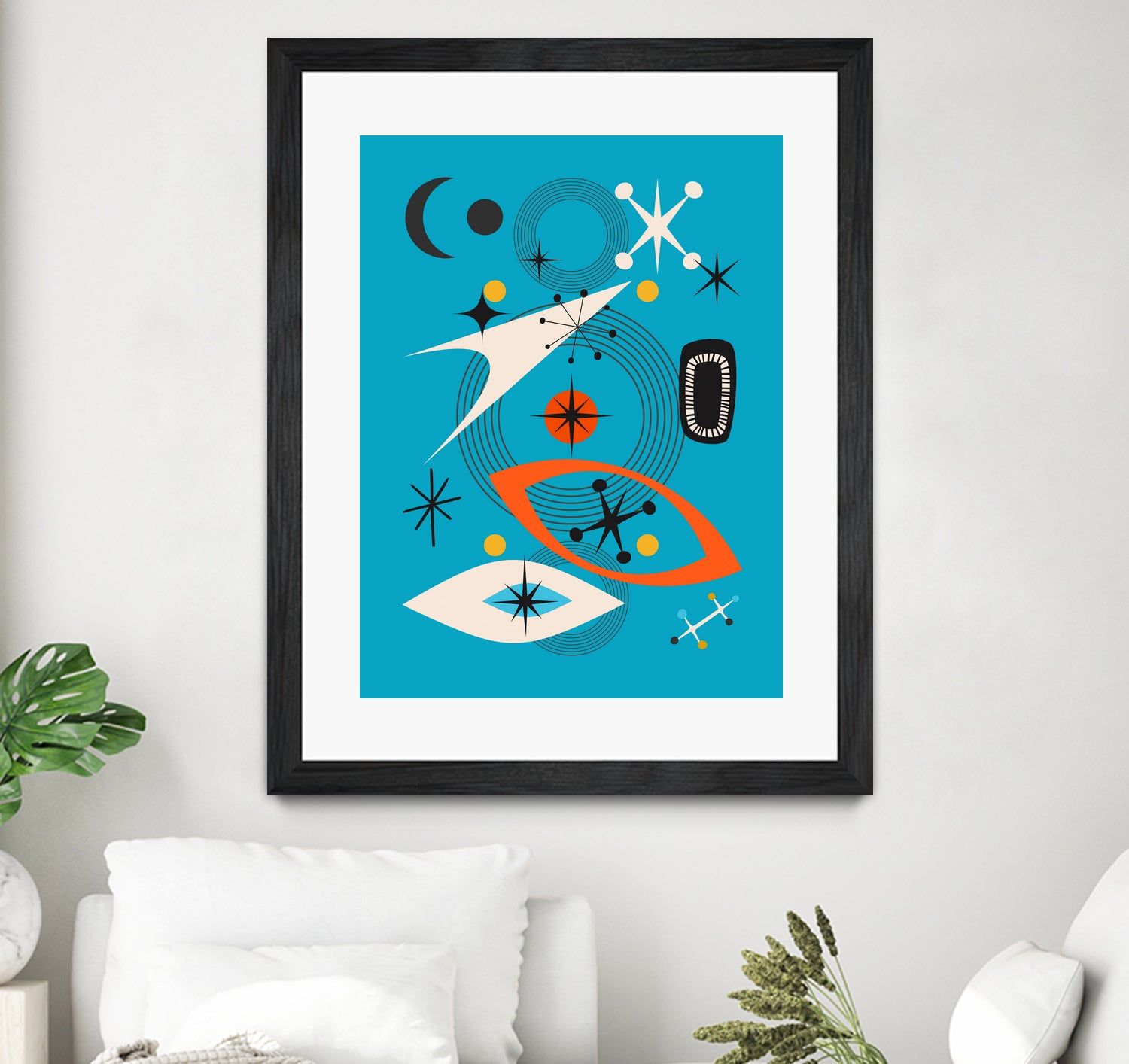 Mid Century In Retro Blue by Little on GIANT ART - illustration blue background