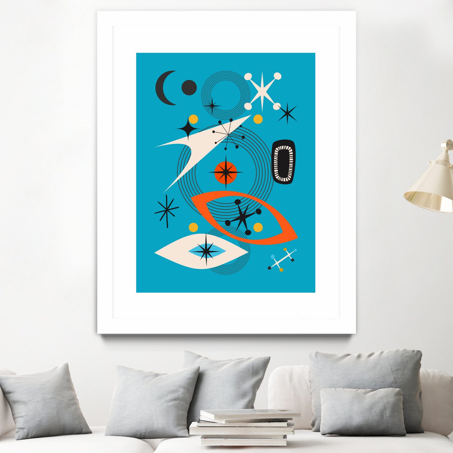 Mid Century In Retro Blue by Little on GIANT ART - illustration blue background