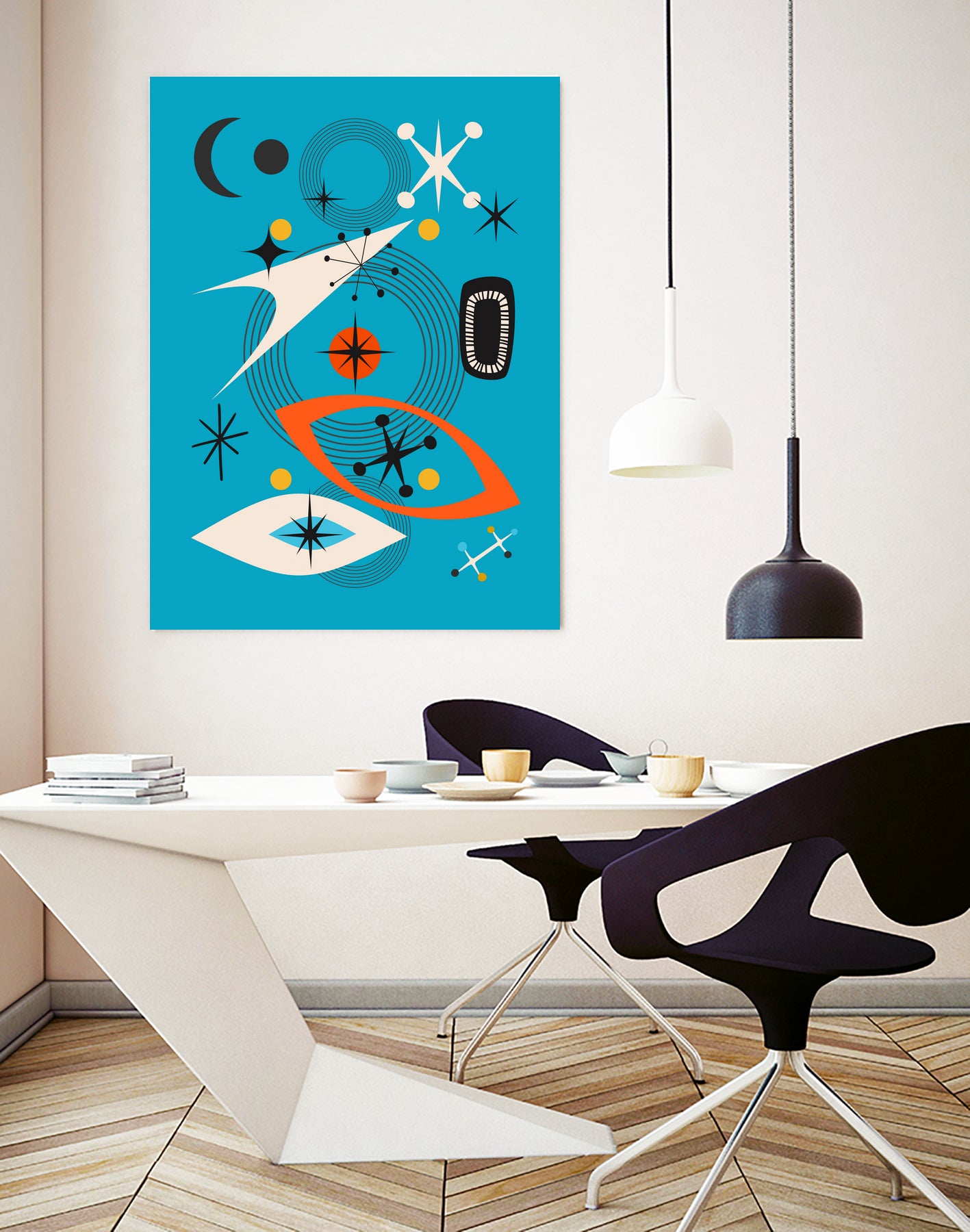Mid Century In Retro Blue by Little on GIANT ART - illustration blue background