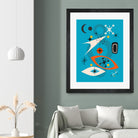 Mid Century In Retro Blue by Little on GIANT ART - illustration blue background