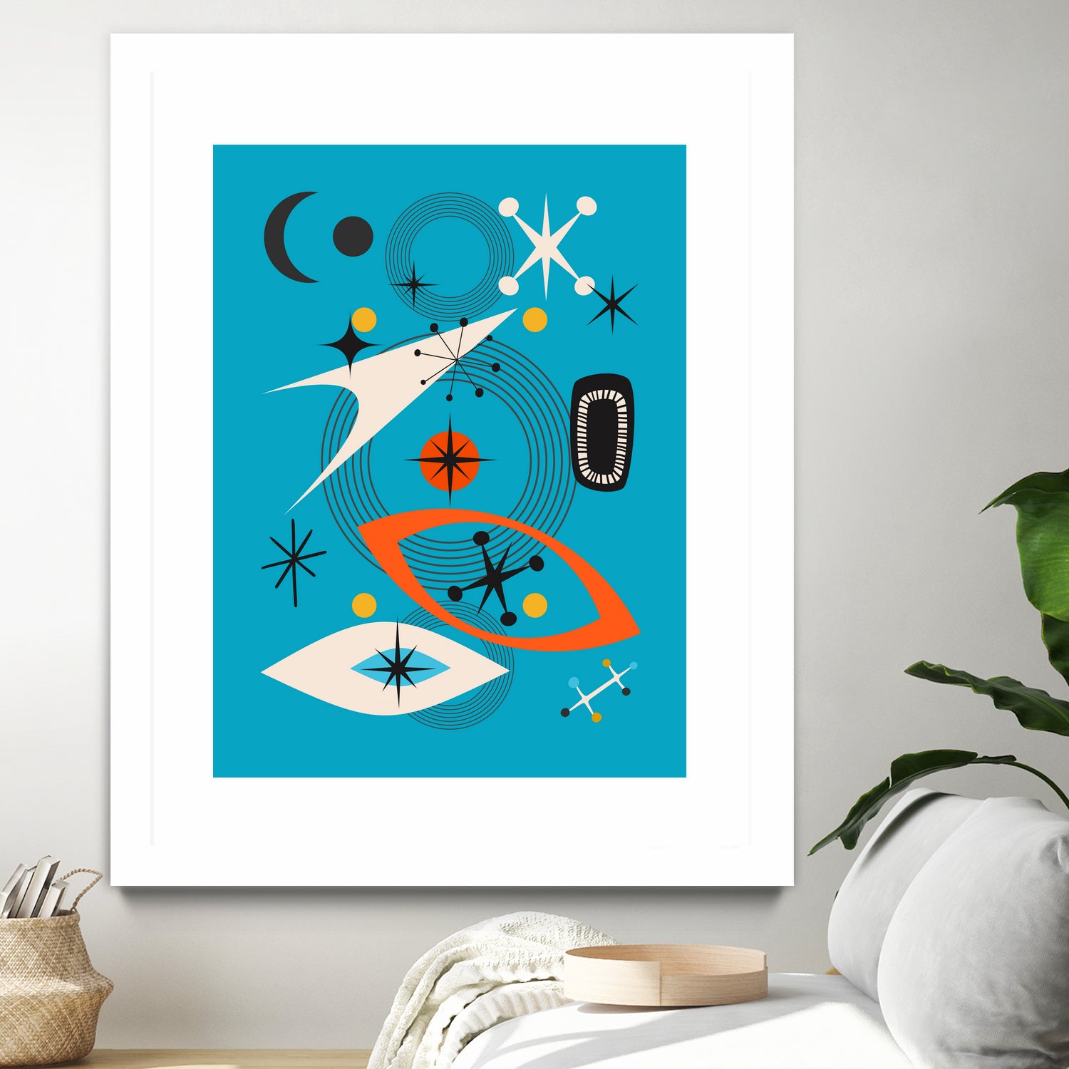 Mid Century In Retro Blue by Little on GIANT ART - illustration blue background