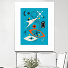 Mid Century In Retro Blue by Little on GIANT ART - illustration blue background