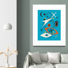 Mid Century In Retro Blue by Little on GIANT ART - illustration blue background