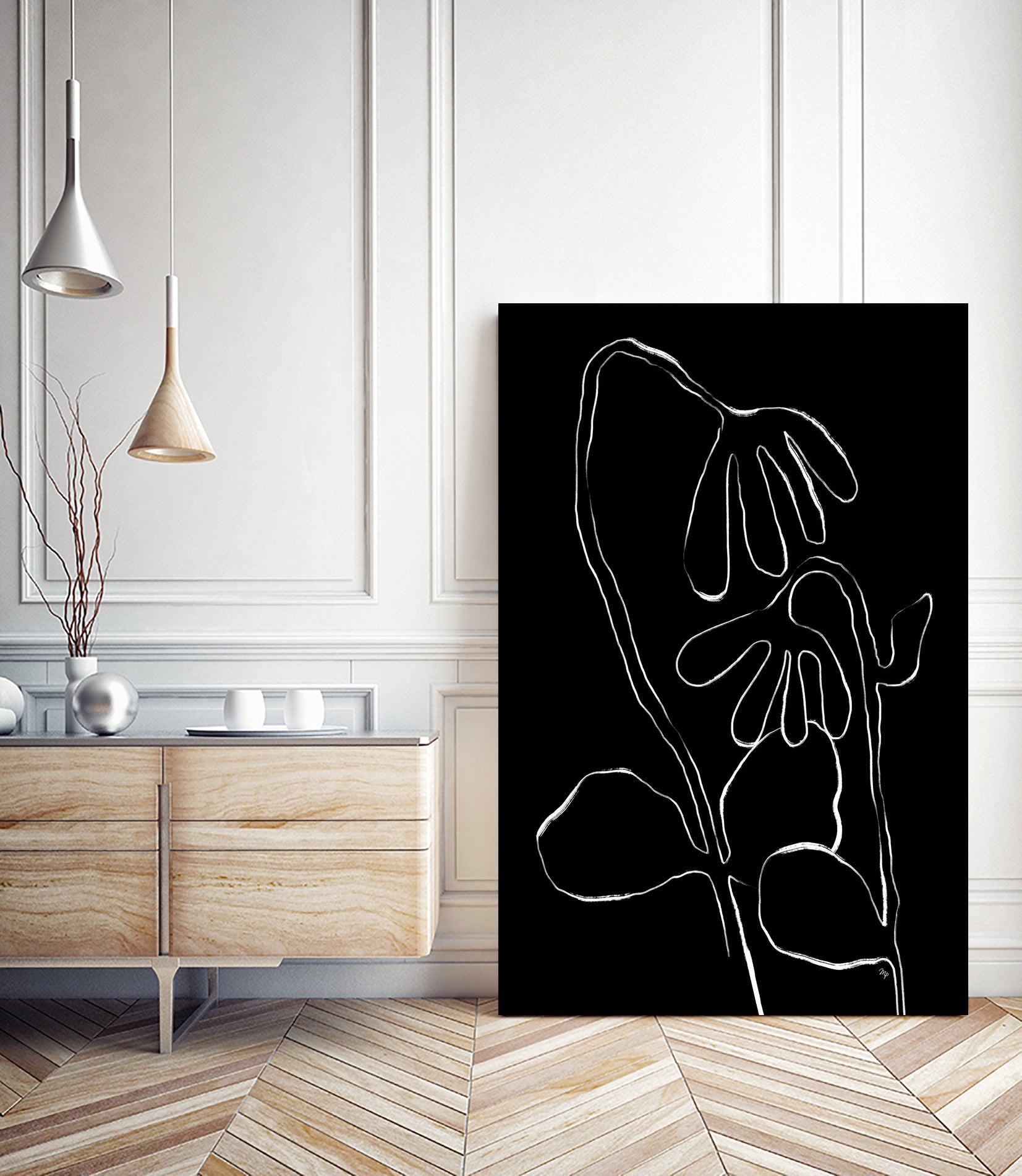 Flower and Leaves Sketch by Martina on GIANT ART - flowers and plants monochrome art