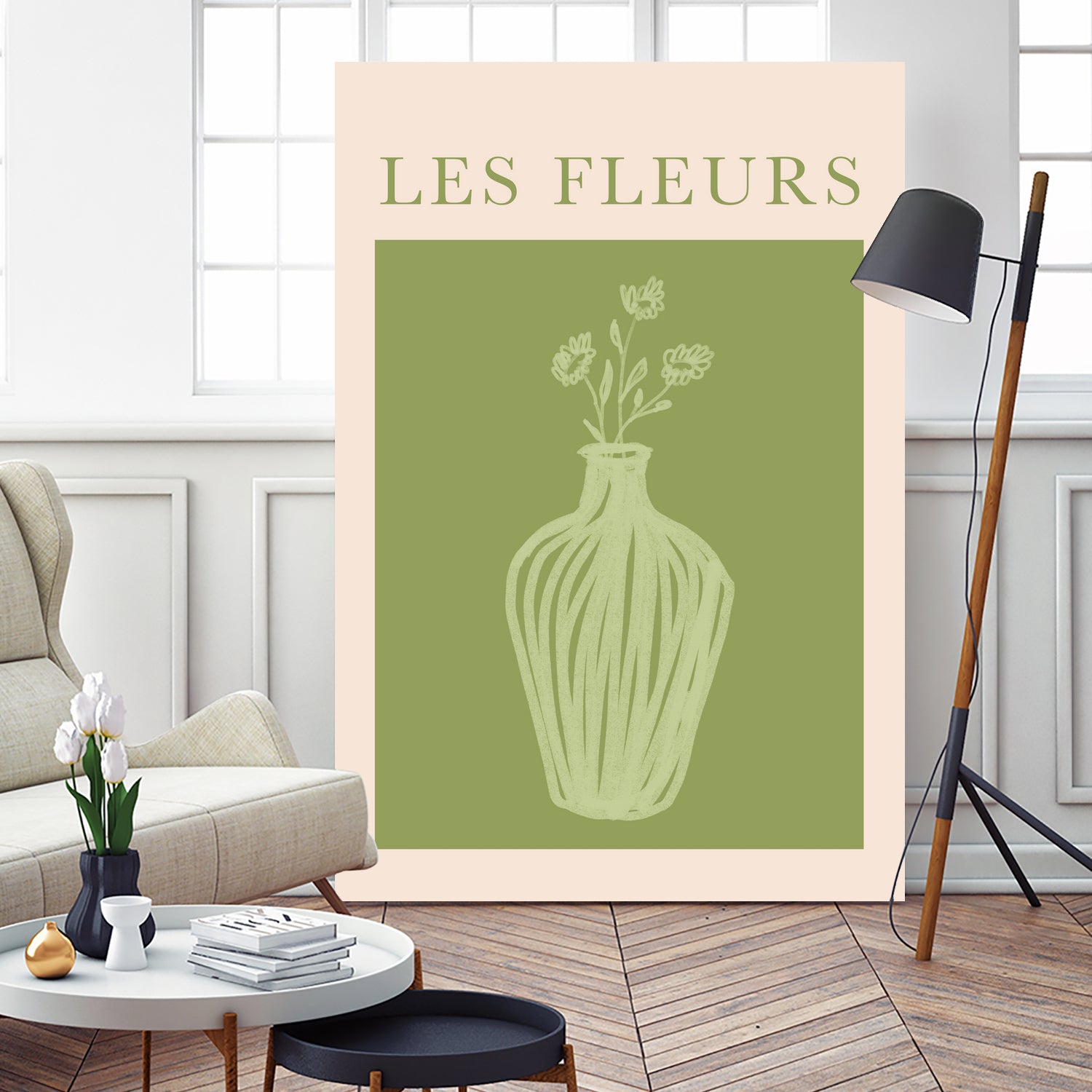 Potted Florals Beige and Green by Grace Digital Art on GIANT ART - flowers and plants text