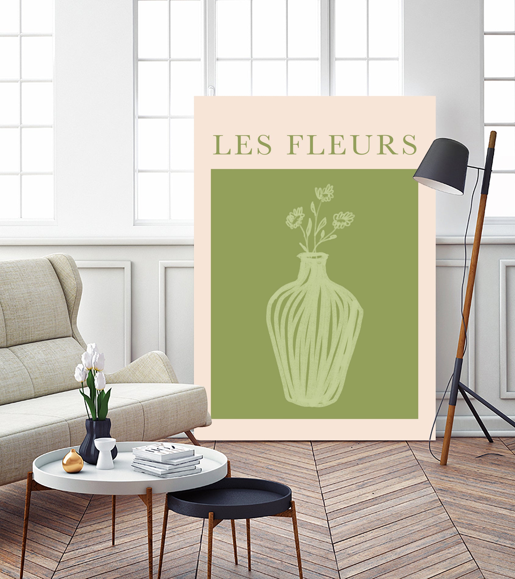 Potted Florals Beige and Green by Grace Digital Art on GIANT ART - flowers and plants text