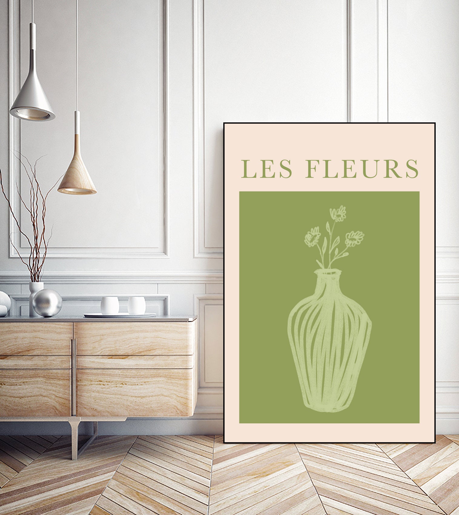 Potted Florals Beige and Green by Grace Digital Art on GIANT ART - flowers and plants text