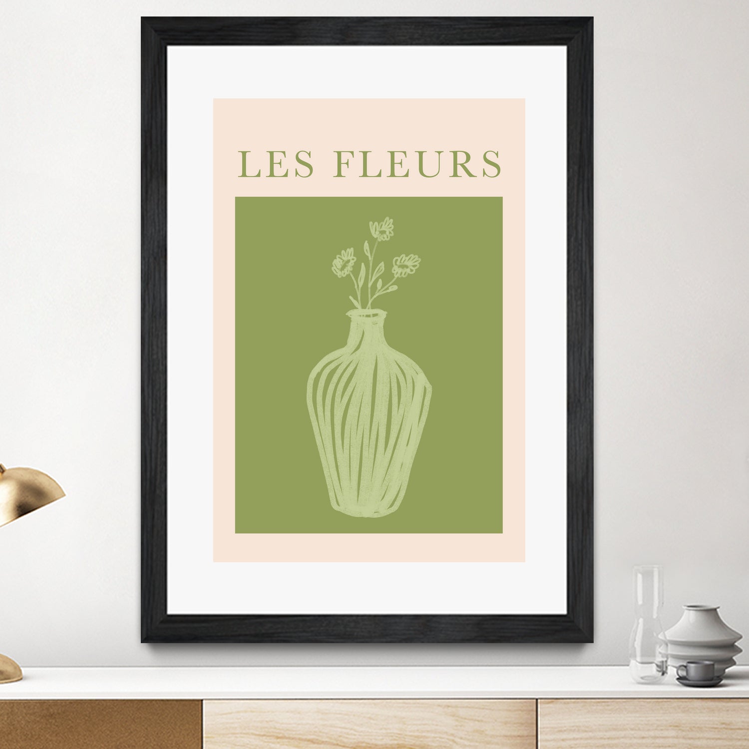Potted Florals Beige and Green by Grace Digital Art on GIANT ART - flowers and plants text