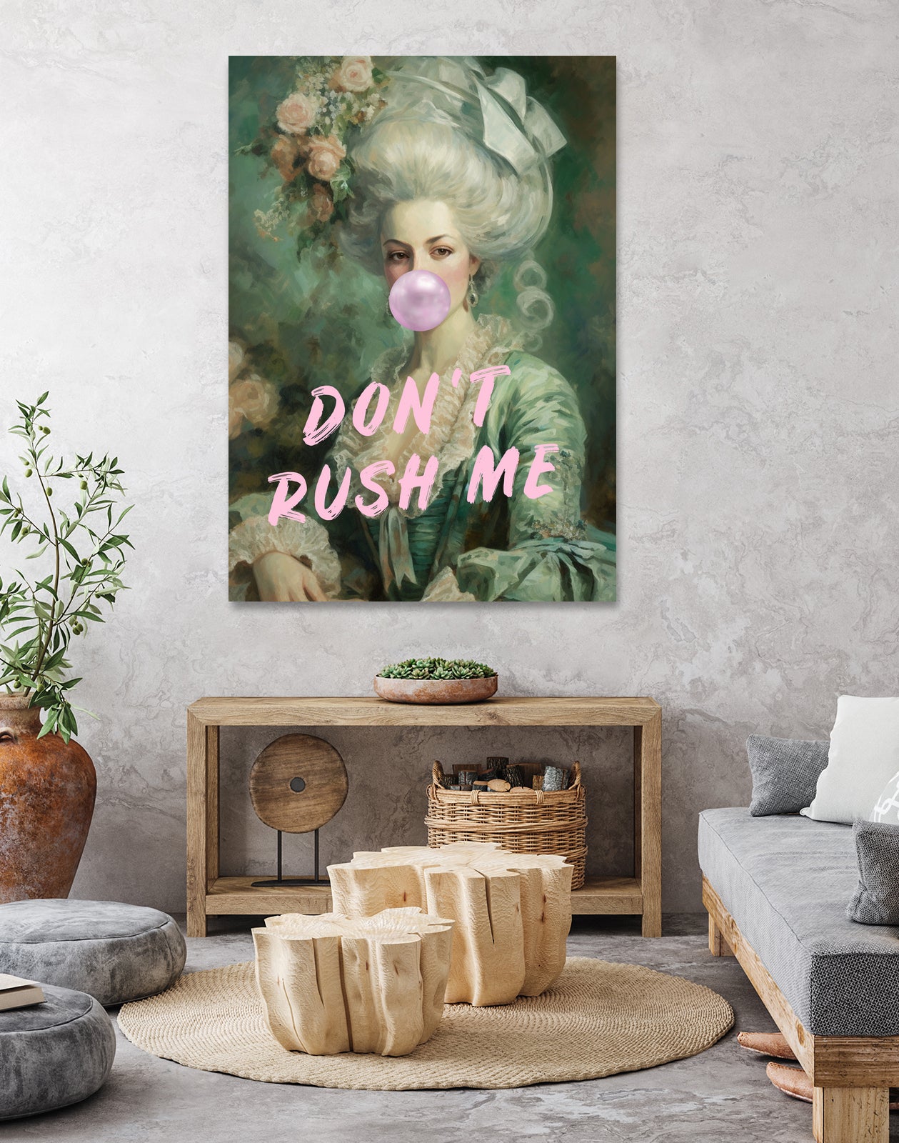 Marie Antoinette Dont Rush Me by Talitha McQueen on GIANT ART - pink contemporary  human face,flower,text,clothing,painting,doll,poster,person,fashion,flowers,flora,floral,botanical,flowers and plants,botanicals,word,words,painted,paint,painterly,people,portrait,figurative
