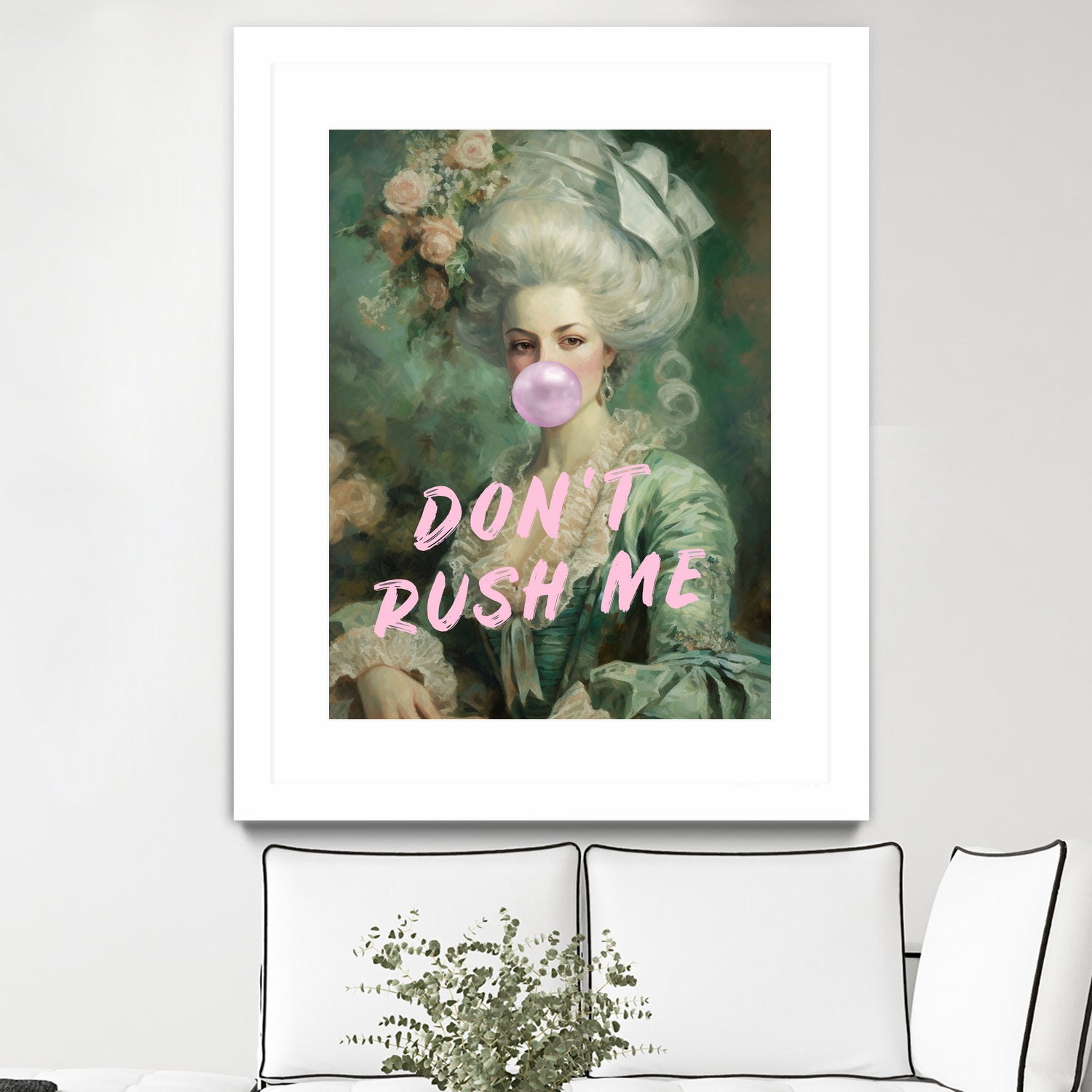 Marie Antoinette Dont Rush Me by Talitha McQueen on GIANT ART - pink contemporary  human face,flower,text,clothing,painting,doll,poster,person,fashion,flowers,flora,floral,botanical,flowers and plants,botanicals,word,words,painted,paint,painterly,people,portrait,figurative