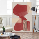 Crimson Harmony by THE MIUUS STUDIO  on GIANT ART - red shape  abstract, bold, white, grey, gray, calm, painting, print,  wallart,  wall art,  energetic, colourful, graphic print, illustration, soft, brush strokes, cute, prints, home decor, beige, black, drawing