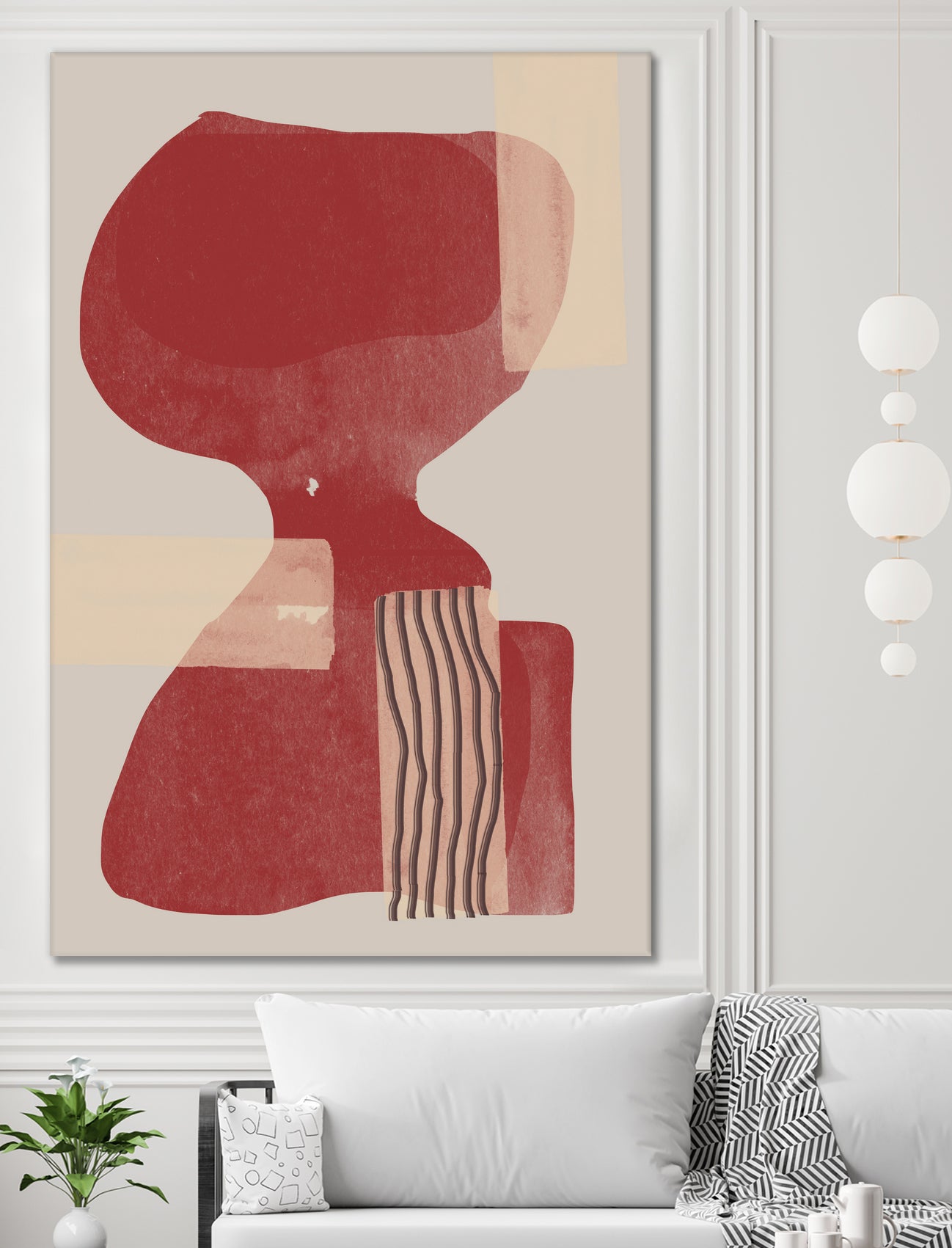 Crimson Harmony by THE MIUUS STUDIO  on GIANT ART - red shape  abstract, bold, white, grey, gray, calm, painting, print,  wallart,  wall art,  energetic, colourful, graphic print, illustration, soft, brush strokes, cute, prints, home decor, beige, black, drawing