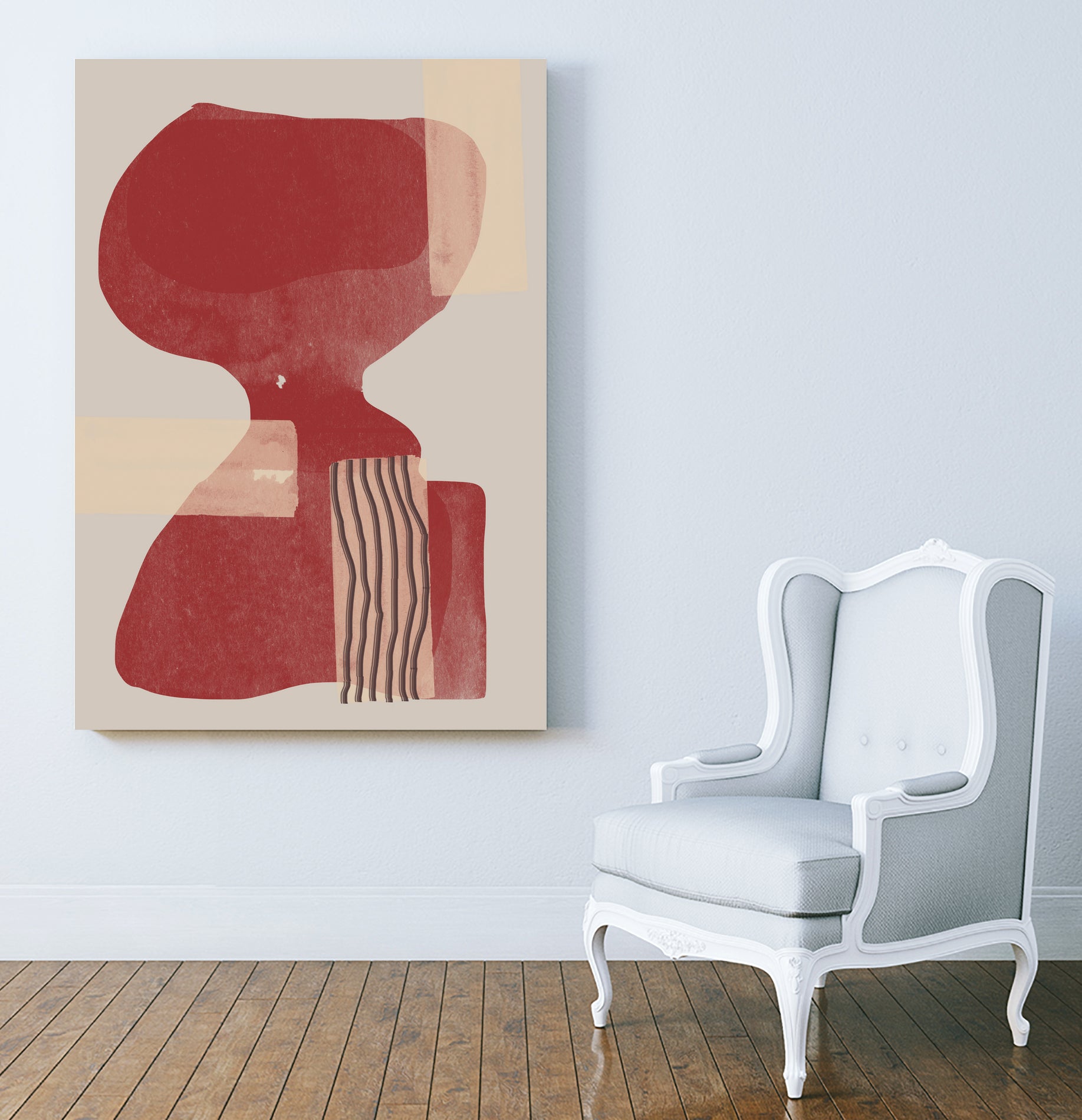 Crimson Harmony by THE MIUUS STUDIO  on GIANT ART - red shape  abstract, bold, white, grey, gray, calm, painting, print,  wallart,  wall art,  energetic, colourful, graphic print, illustration, soft, brush strokes, cute, prints, home decor, beige, black, drawing