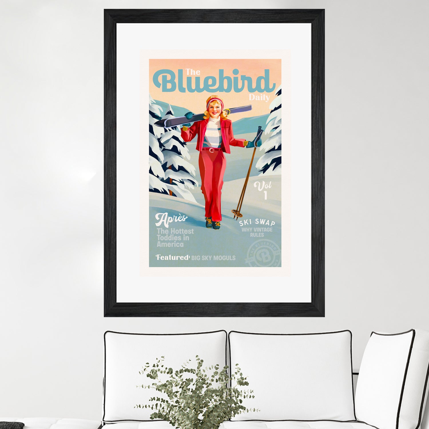 The Bluebird Daily Pinup Ski Art by The Whiskey Ginger on GIANT ART - figurative text