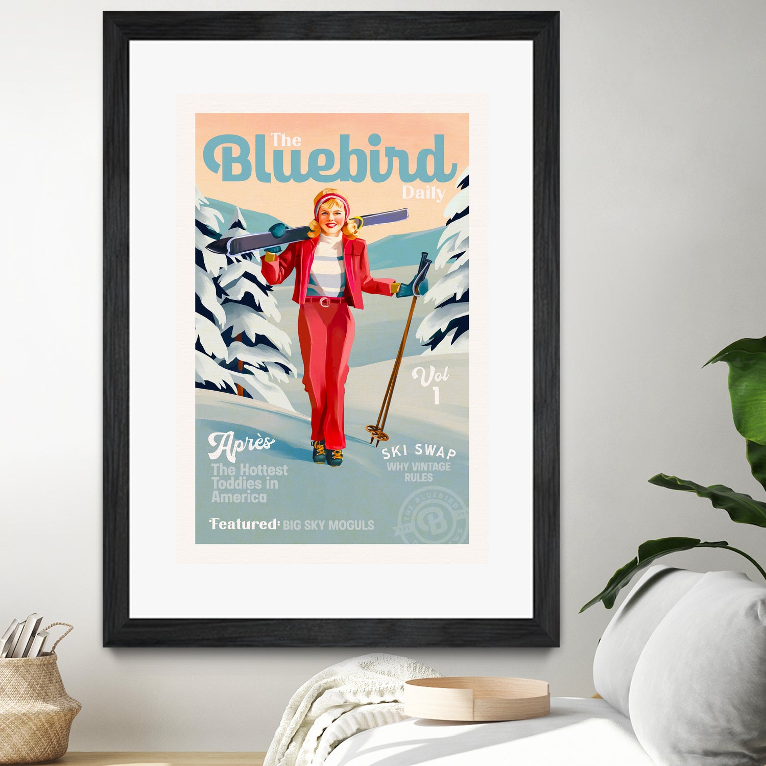 The Bluebird Daily Pinup Ski Art by The Whiskey Ginger on GIANT ART - figurative text