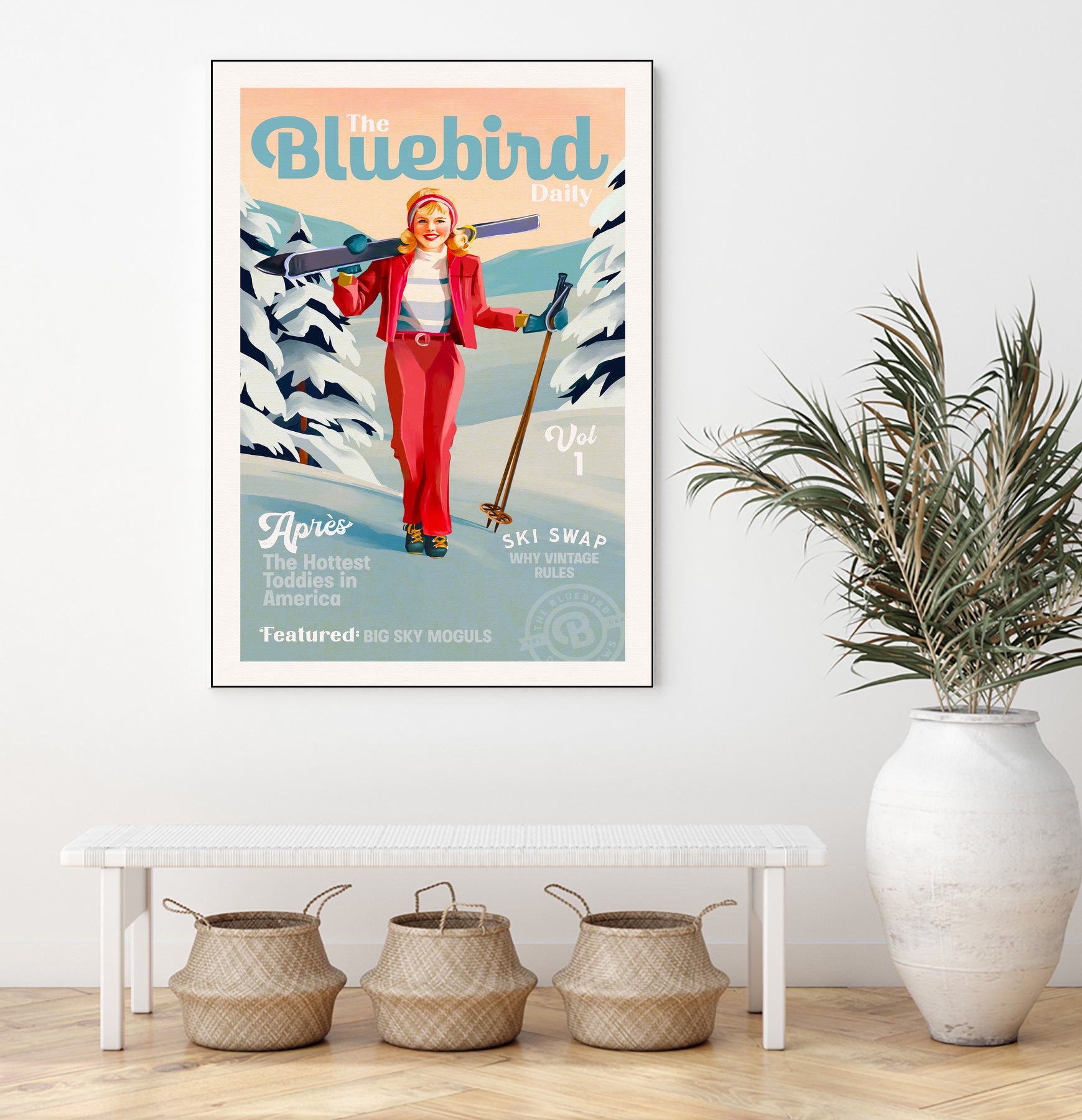 The Bluebird Daily Pinup Ski Art by The Whiskey Ginger on GIANT ART - figurative text