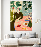 TROPICAL BRUNCH by Sandra Poliakov f on GIANT ART - pink figurative woman,brunch,still life,flowers,picnic,coffee,cocktail ,champaign,apricots,fruit,green,tropical,bali,vacation,feminine,olive green ,vase,fashion,blue sky,tropical ,palm trees,beach,summer,calm,relaxed,mindfulness,slowing down,self love,self care,pink