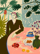 TROPICAL BRUNCH by Sandra Poliakov f on GIANT ART - pink figurative woman,brunch,still life,flowers,picnic,coffee,cocktail ,champaign,apricots,fruit,green,tropical,bali,vacation,feminine,olive green ,vase,fashion,blue sky,tropical ,palm trees,beach,summer,calm,relaxed,mindfulness,slowing down,self love,self care,pink