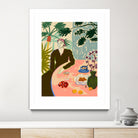TROPICAL BRUNCH by Sandra Poliakov f on GIANT ART - pink figurative woman,brunch,still life,flowers,picnic,coffee,cocktail ,champaign,apricots,fruit,green,tropical,bali,vacation,feminine,olive green ,vase,fashion,blue sky,tropical ,palm trees,beach,summer,calm,relaxed,mindfulness,slowing down,self love,self care,pink