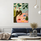 TROPICAL BRUNCH by Sandra Poliakov f on GIANT ART - pink figurative woman,brunch,still life,flowers,picnic,coffee,cocktail ,champaign,apricots,fruit,green,tropical,bali,vacation,feminine,olive green ,vase,fashion,blue sky,tropical ,palm trees,beach,summer,calm,relaxed,mindfulness,slowing down,self love,self care,pink