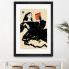 Midnight Reading by Sandra Poliakov  on GIANT ART - figurative drawing,illustration,sketch,human face,painting,art,clipart,cartoon,woman,black dress,reading,book worm,reader,colourful ,pastell,relaxed,calm,mindful,slow living,moon,night,feminine,girl power,home decor ,maximalist,graphic,painted,paint,painterly,person,people,still,serene,peace,peaceful,tranquil,tranquilitiy,stillness,harmony,sky