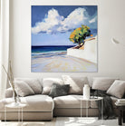 Serene Beach View with a Tree and Dramatic Clouds by Avanesova Elena on GIANT ART - nature and landscapes elena