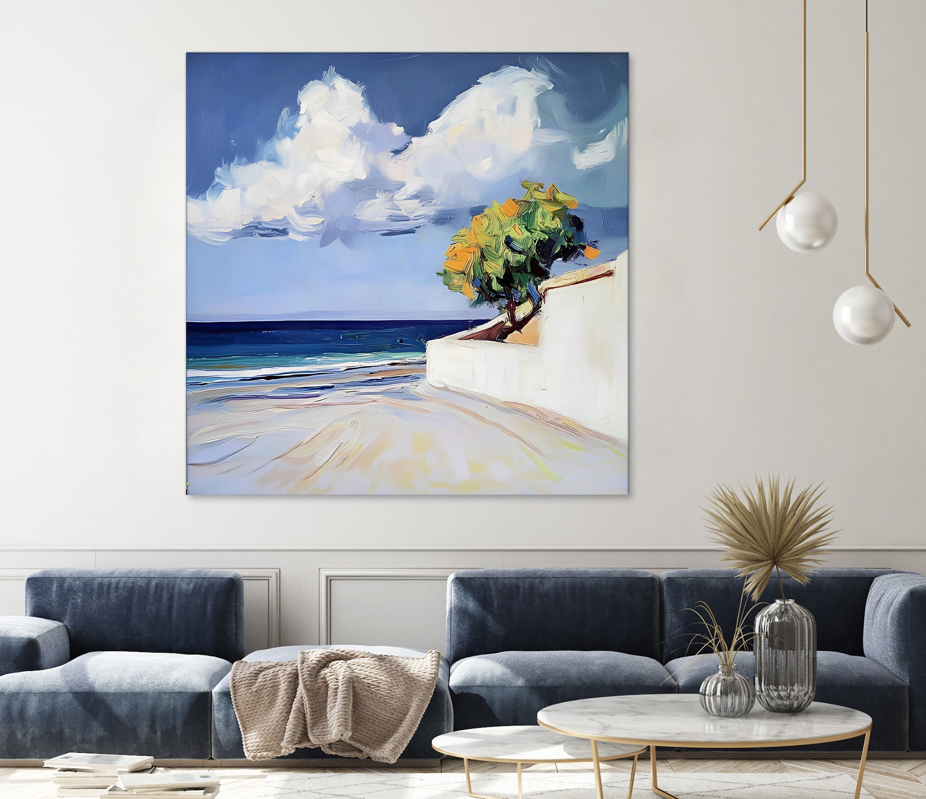 Serene Beach View with a Tree and Dramatic Clouds by Avanesova Elena on GIANT ART - nature and landscapes elena