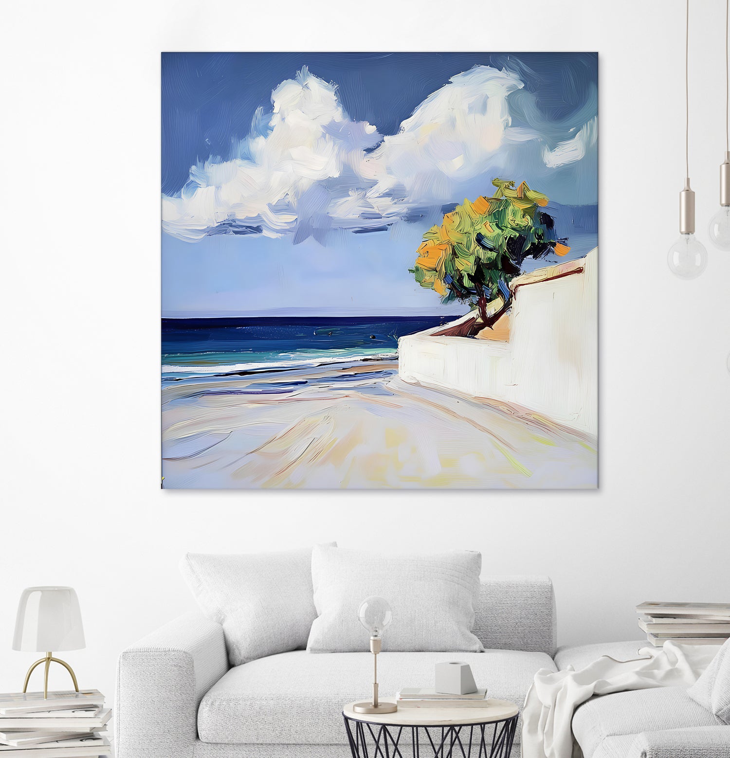 Serene Beach View with a Tree and Dramatic Clouds by Avanesova Elena on GIANT ART - nature and landscapes elena