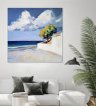 Serene Beach View with a Tree and Dramatic Clouds by Avanesova Elena on GIANT ART - nature and landscapes elena