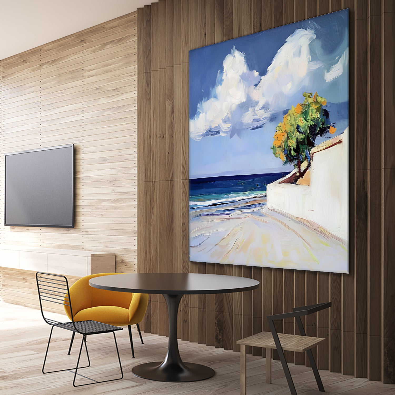 Serene Beach View with a Tree and Dramatic Clouds by Avanesova Elena on GIANT ART - nature and landscapes elena