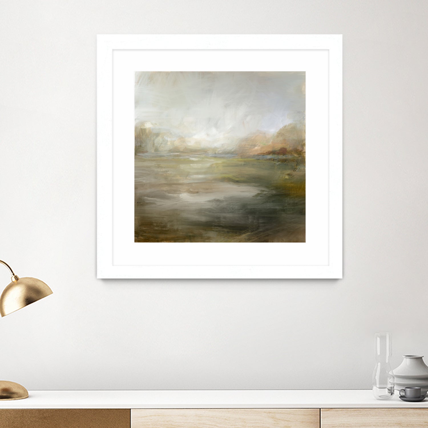 A Tranquil Misty Lake by Julia Cheney on GIANT ART - abstract landscape painting nature and landscapes abstract landscape painting