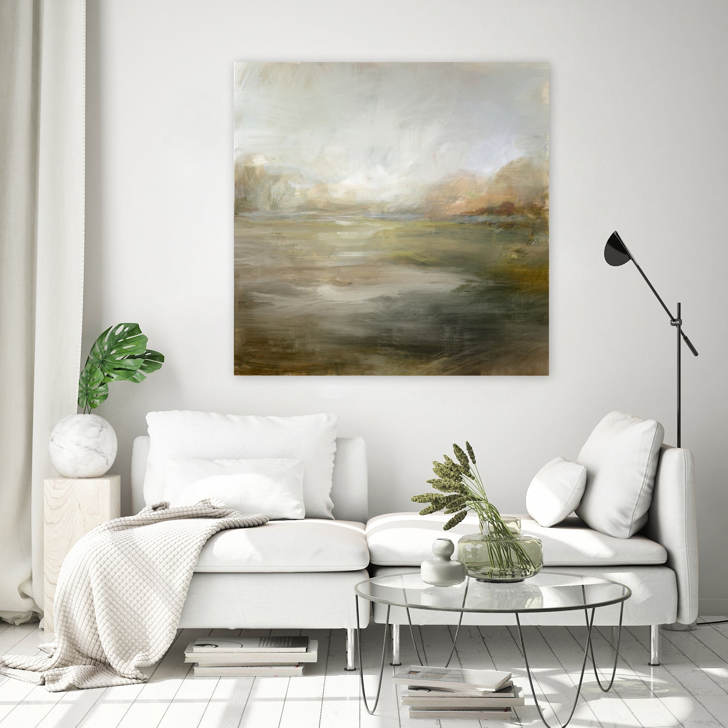 A Tranquil Misty Lake by Julia Cheney on GIANT ART - abstract landscape painting nature and landscapes abstract landscape painting