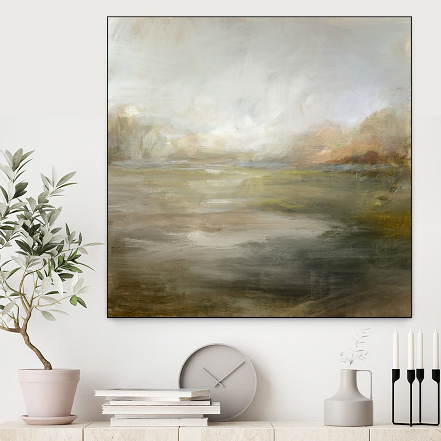 A Tranquil Misty Lake by Julia Cheney on GIANT ART - abstract landscape painting nature and landscapes abstract landscape painting