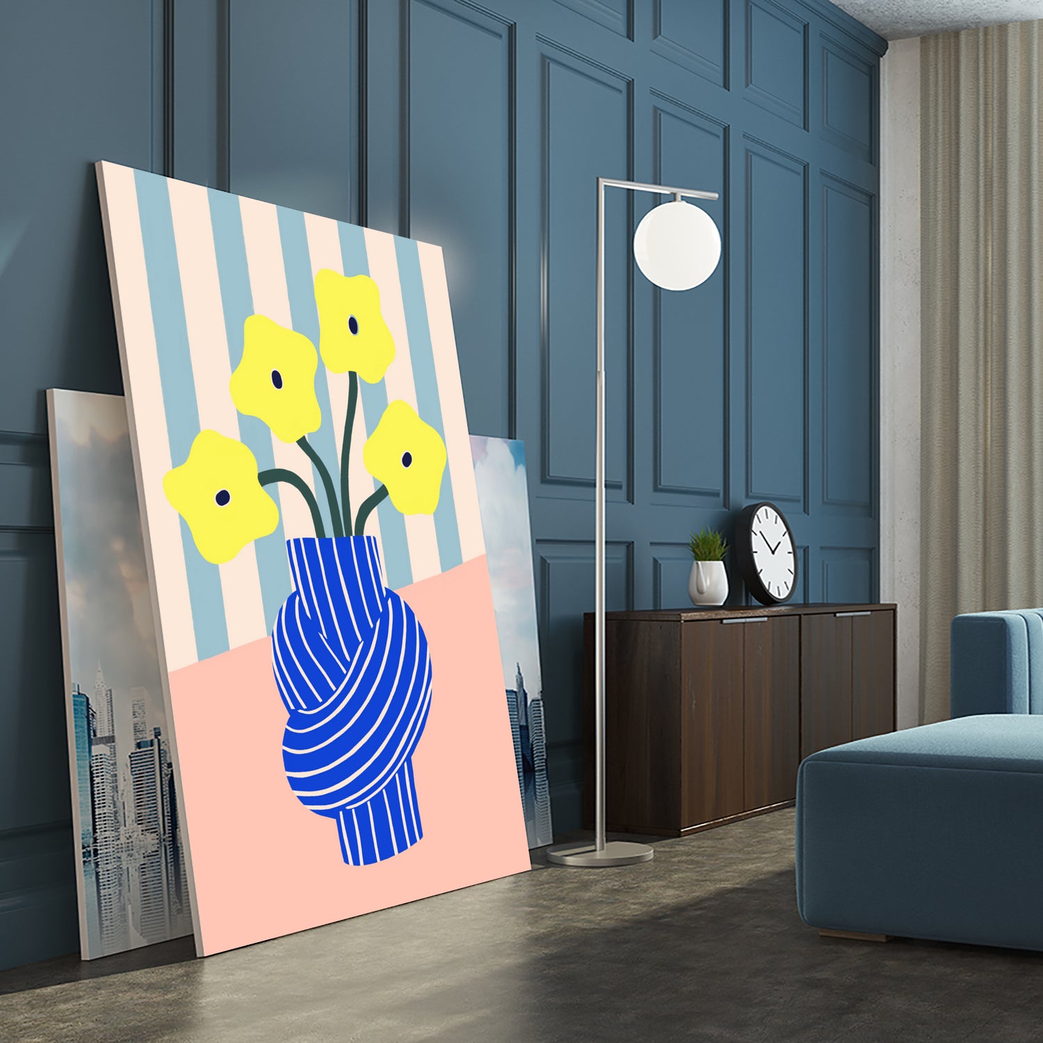 Flowers in Blue Knotted Vase by Maren Gross on GIANT ART - potted flower flowers and plants potted flower