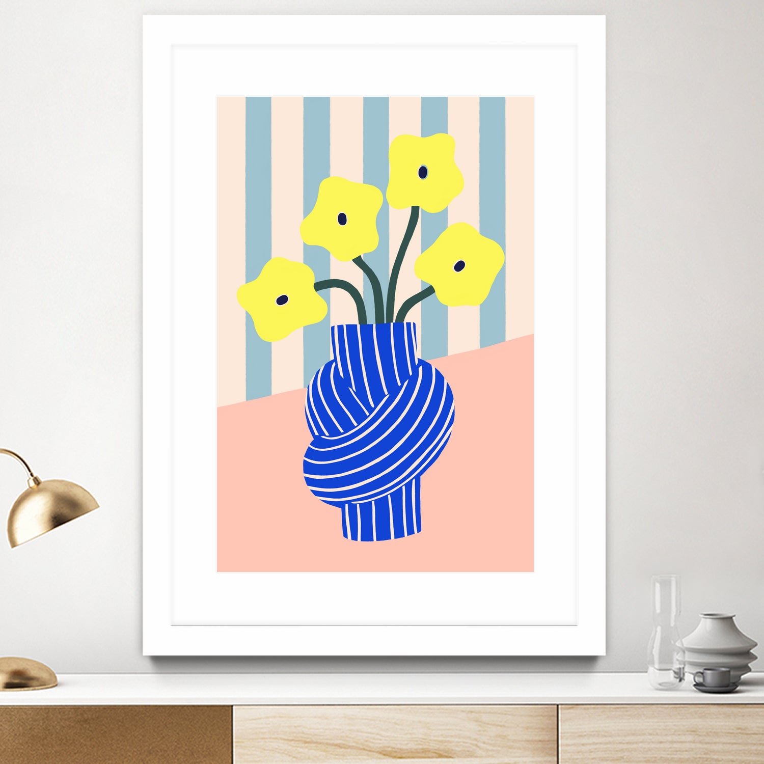 Flowers in Blue Knotted Vase by Maren Gross on GIANT ART - potted flower flowers and plants potted flower