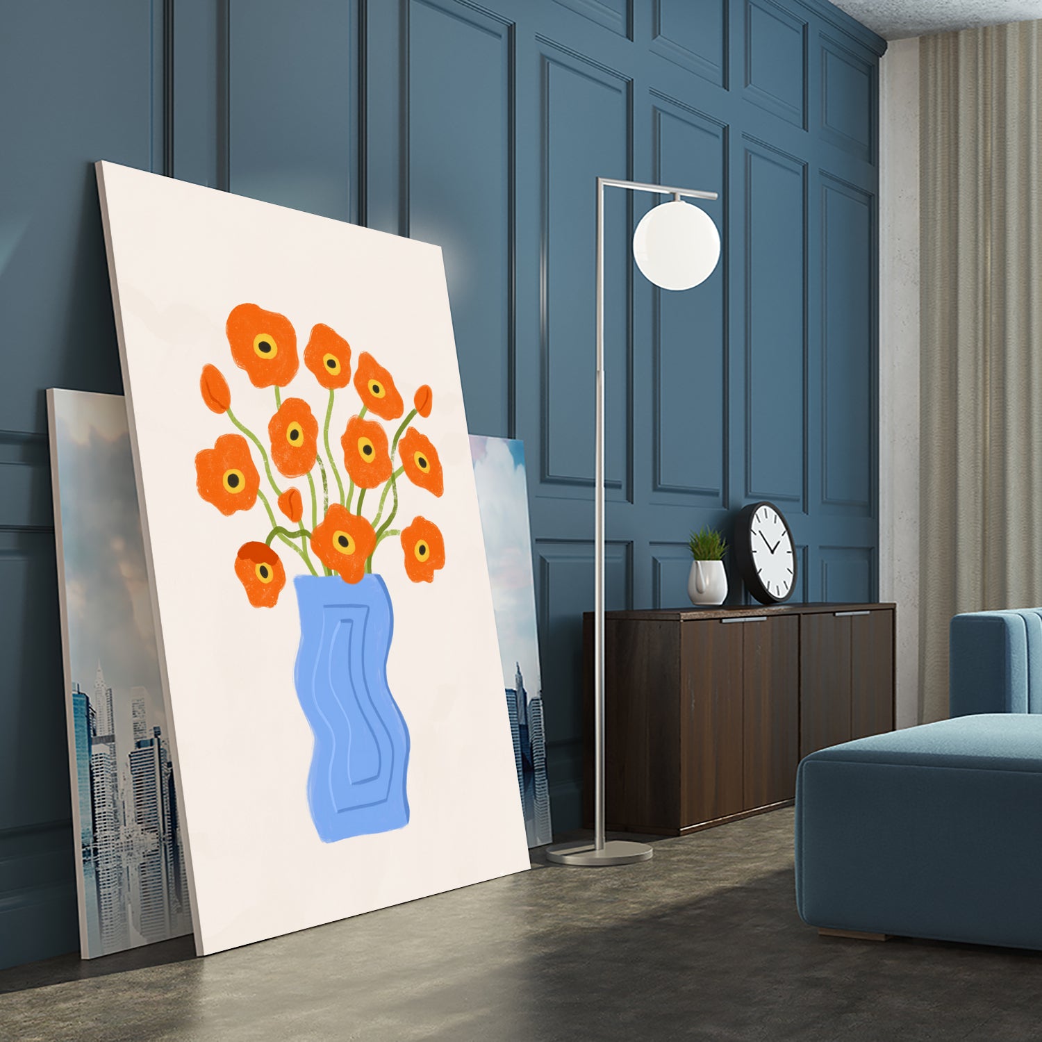 Poppies In Blue Vase by Katarzyna Gąsiorowska on GIANT ART - modern floral artwork flowers and plants modern floral artwork