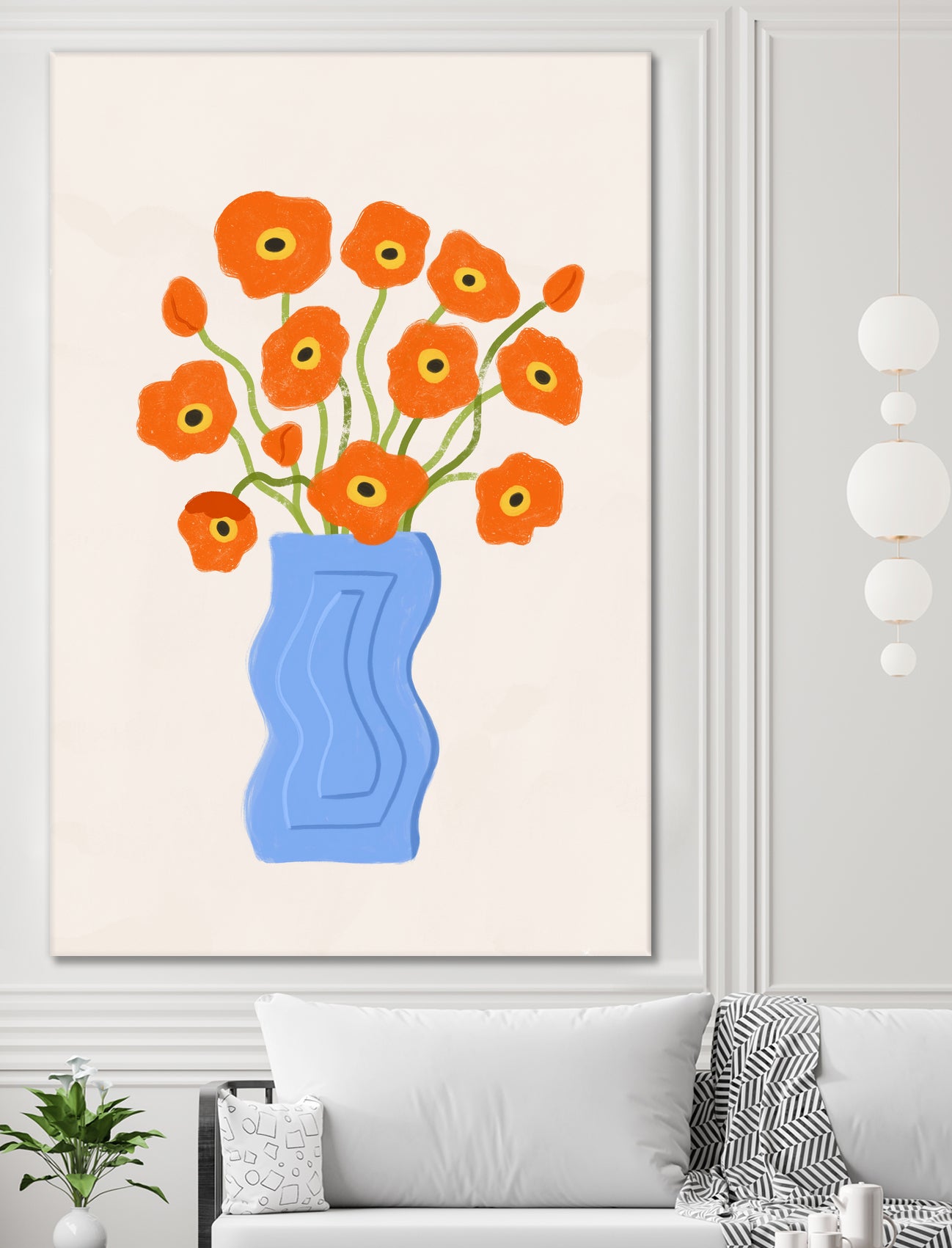 Poppies In Blue Vase by Katarzyna Gąsiorowska on GIANT ART - modern floral artwork flowers and plants modern floral artwork