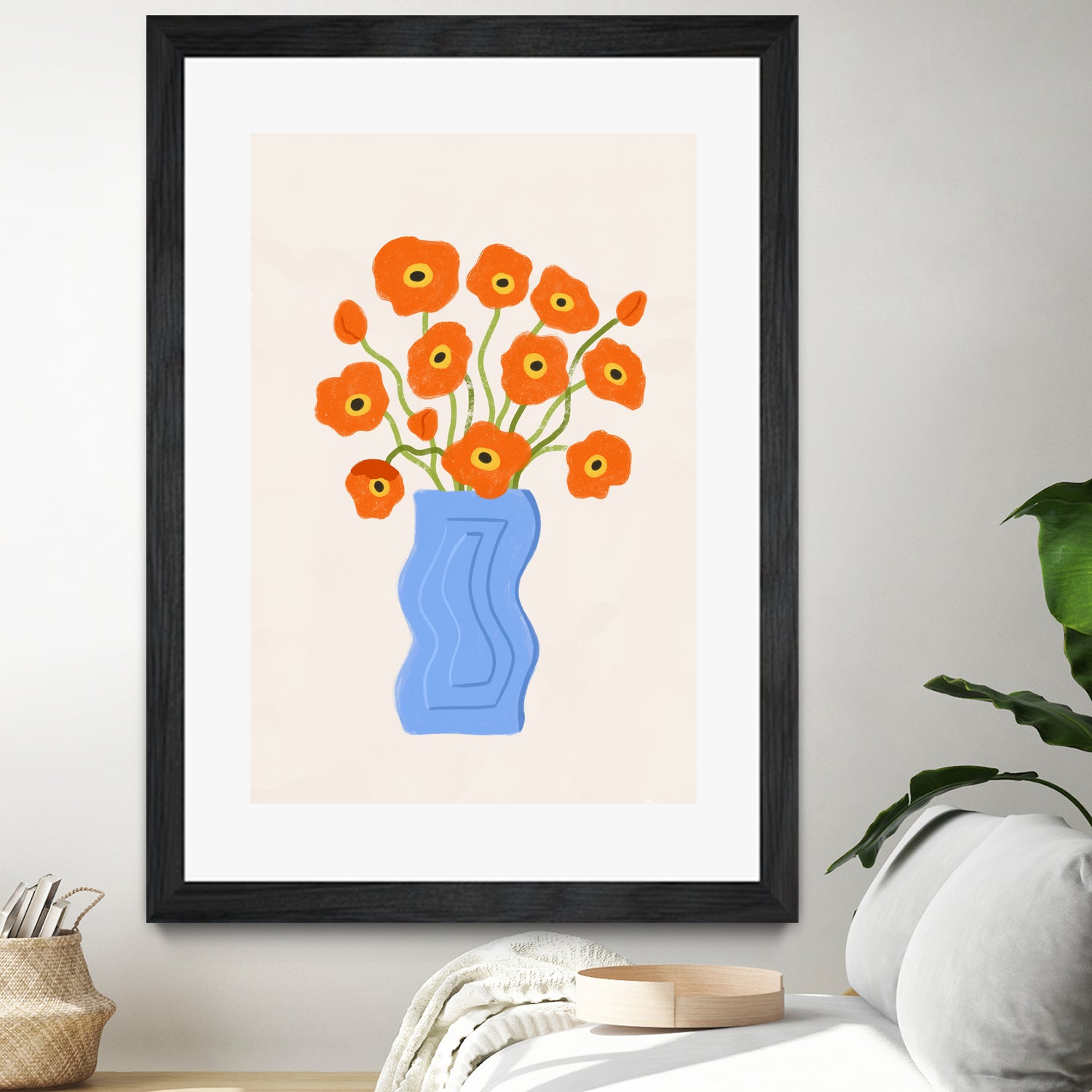 Poppies In Blue Vase by Katarzyna Gąsiorowska on GIANT ART - modern floral artwork flowers and plants modern floral artwork