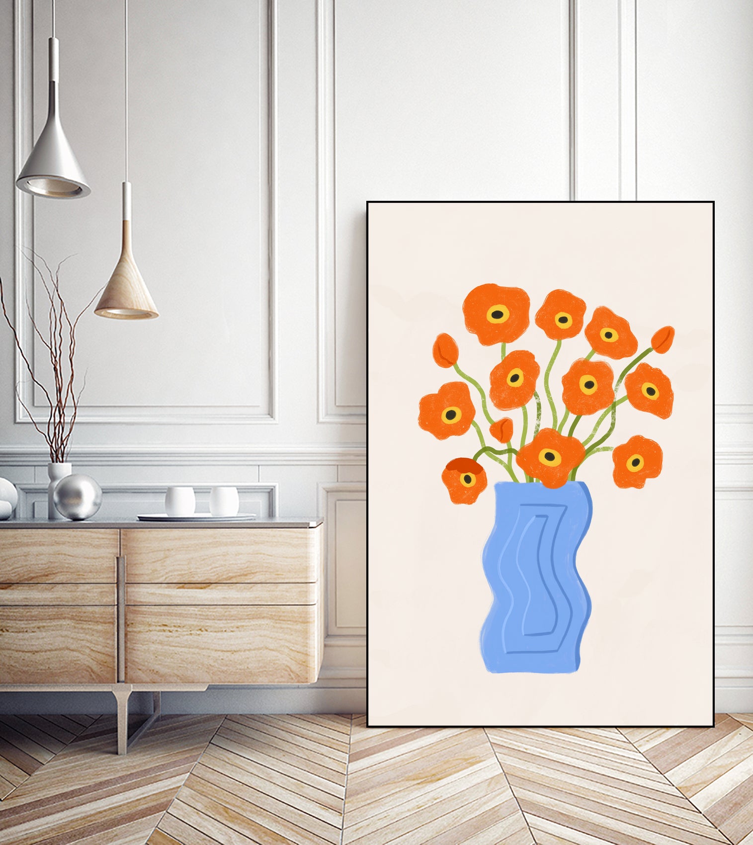 Poppies In Blue Vase by Katarzyna Gąsiorowska on GIANT ART - modern floral artwork flowers and plants modern floral artwork