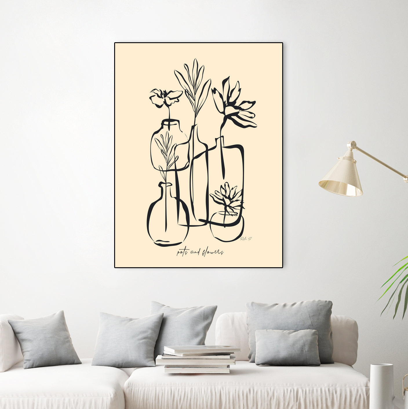 Pots And Flowers by Ralu S on GIANT ART - flowers and plants botanical line art