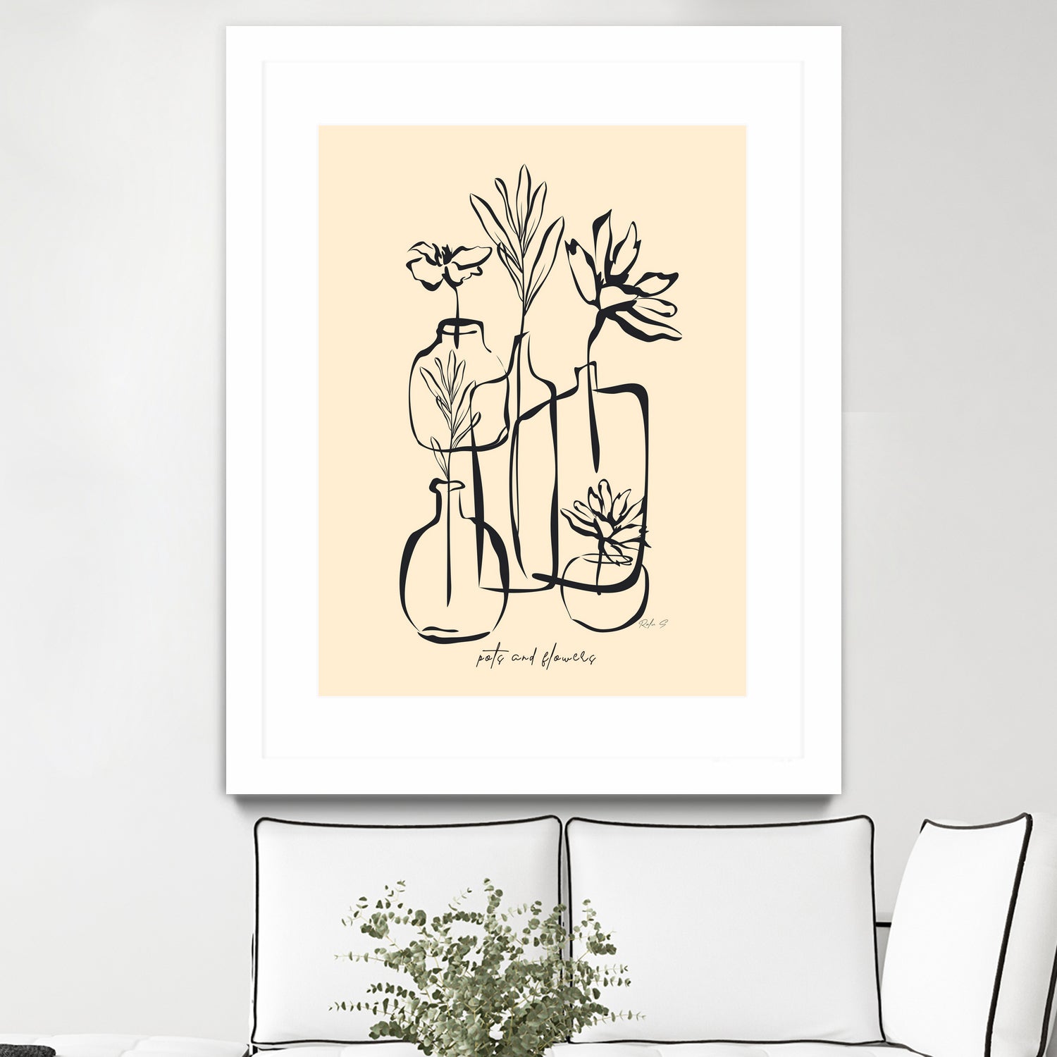 Pots And Flowers by Ralu S on GIANT ART - flowers and plants botanical line art