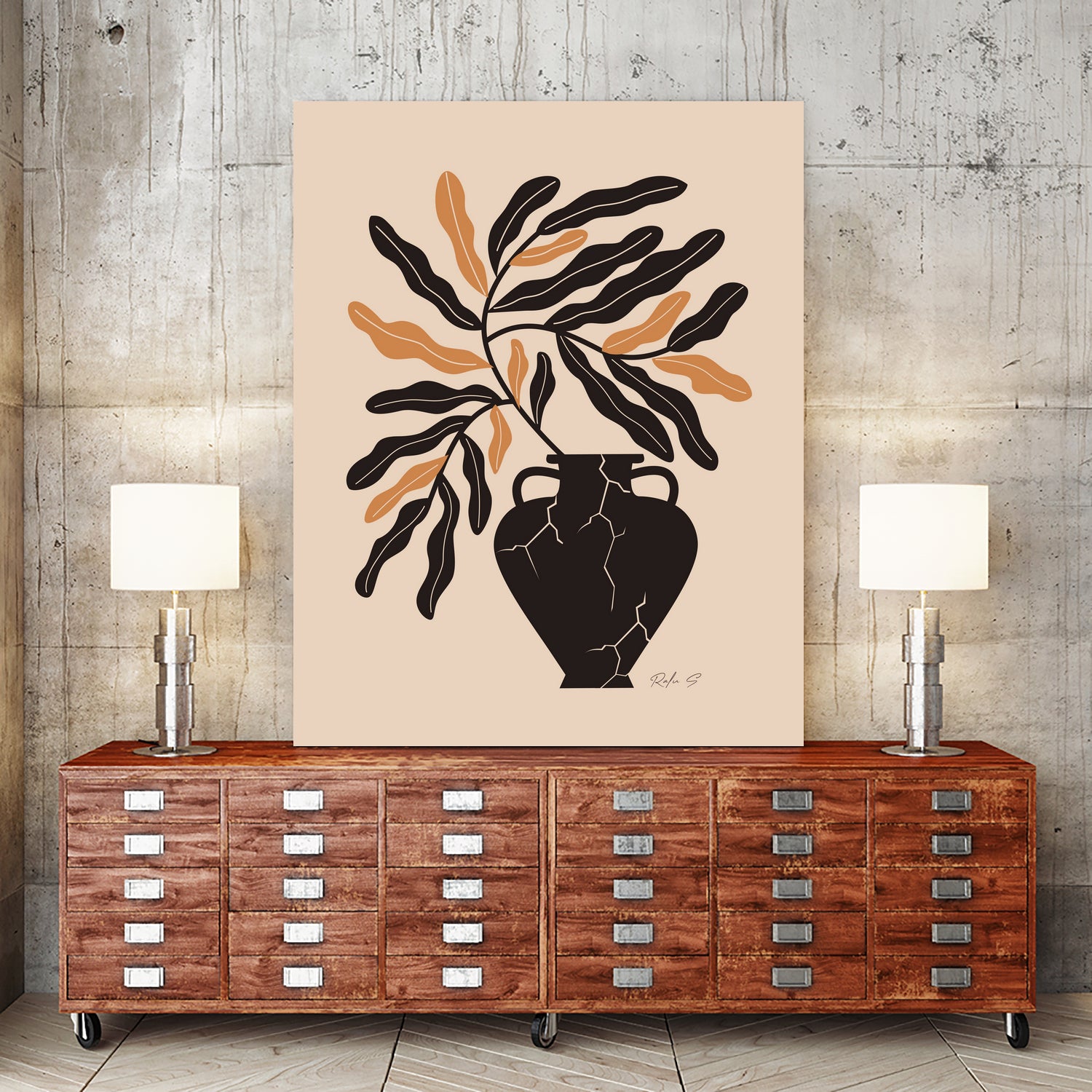 Gentle Life In A Broken Vase by Ralu S on GIANT ART - flowers and plants mid-century modern art