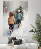 Kinder tragen Tanne im SchneegestApber by Ohkimiko on GIANT ART - kids kinder im schnee