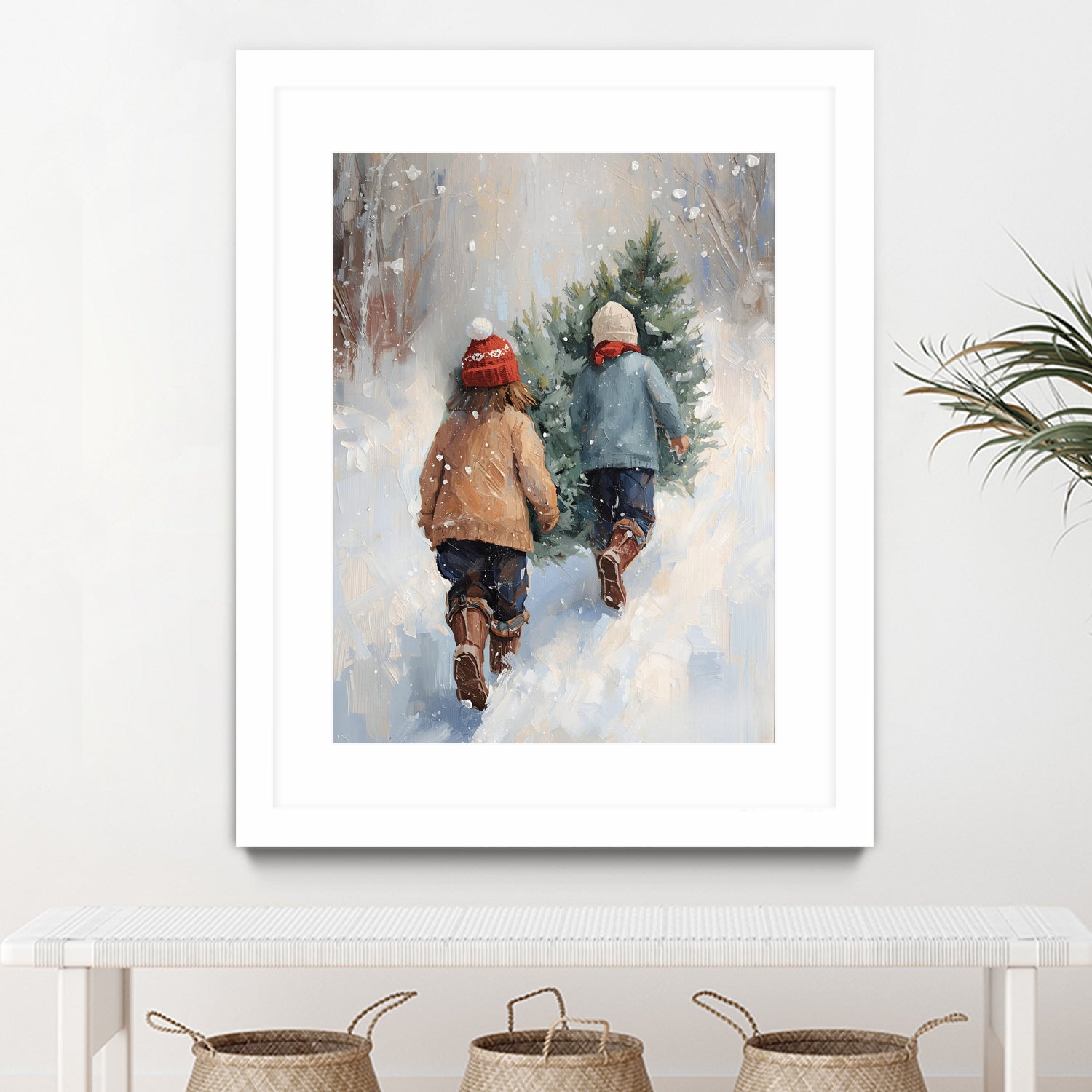 Kinder tragen Tanne im SchneegestApber by Ohkimiko on GIANT ART - kids kinder im schnee