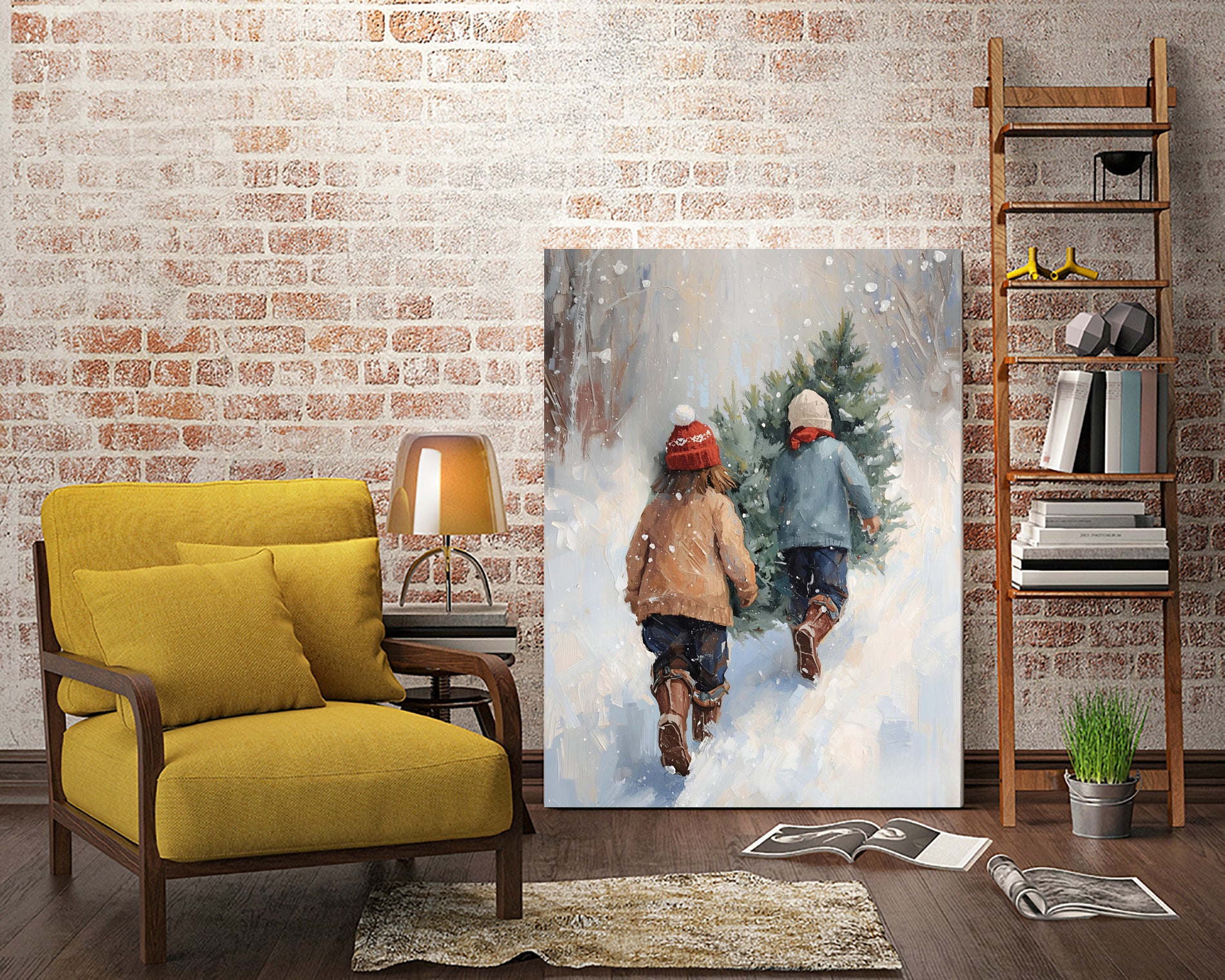 Kinder tragen Tanne im SchneegestApber by Ohkimiko on GIANT ART - kids kinder im schnee